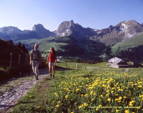 couple walking in the Swiss alps